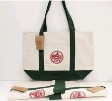 Trader Joe's Large Canvas Tote Reusable Bag 20x14x6" Green/White LIMITED EDITION