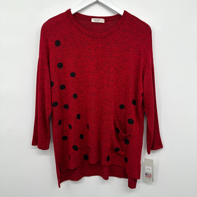 Jess & Jane Brushed Coco Dots Top Shirt Small Stretch Knit Artsy Boho Indie New