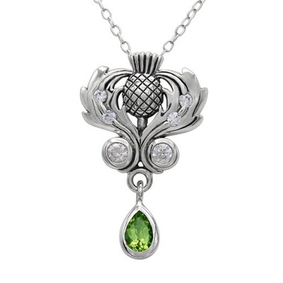 Scottish Thistle Pendant 20'' Sterling Silver Scotland Necklace Jewelry