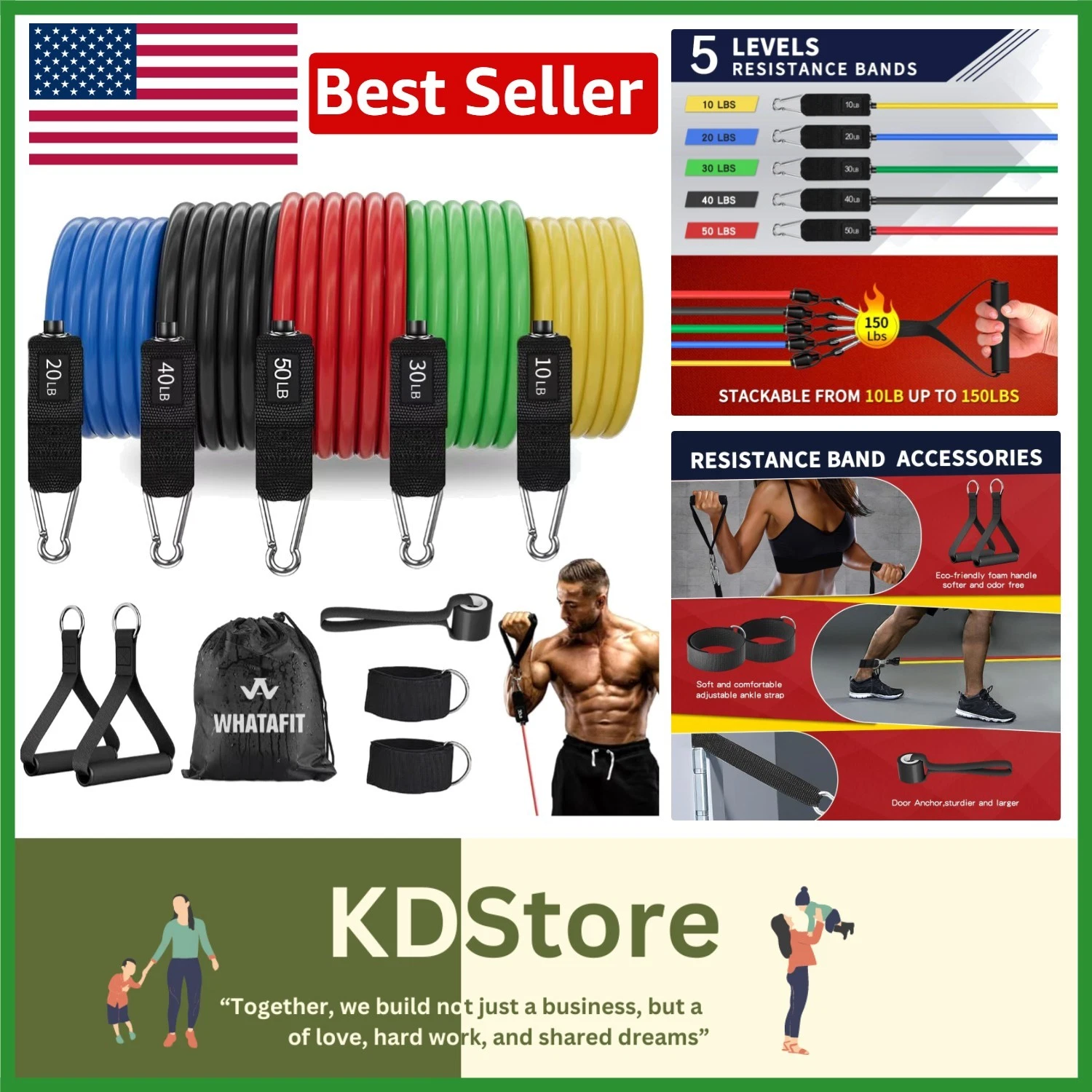 Durable Natural Rubber Resistance Bands with Non-Slip Handles - Home Fitness Set