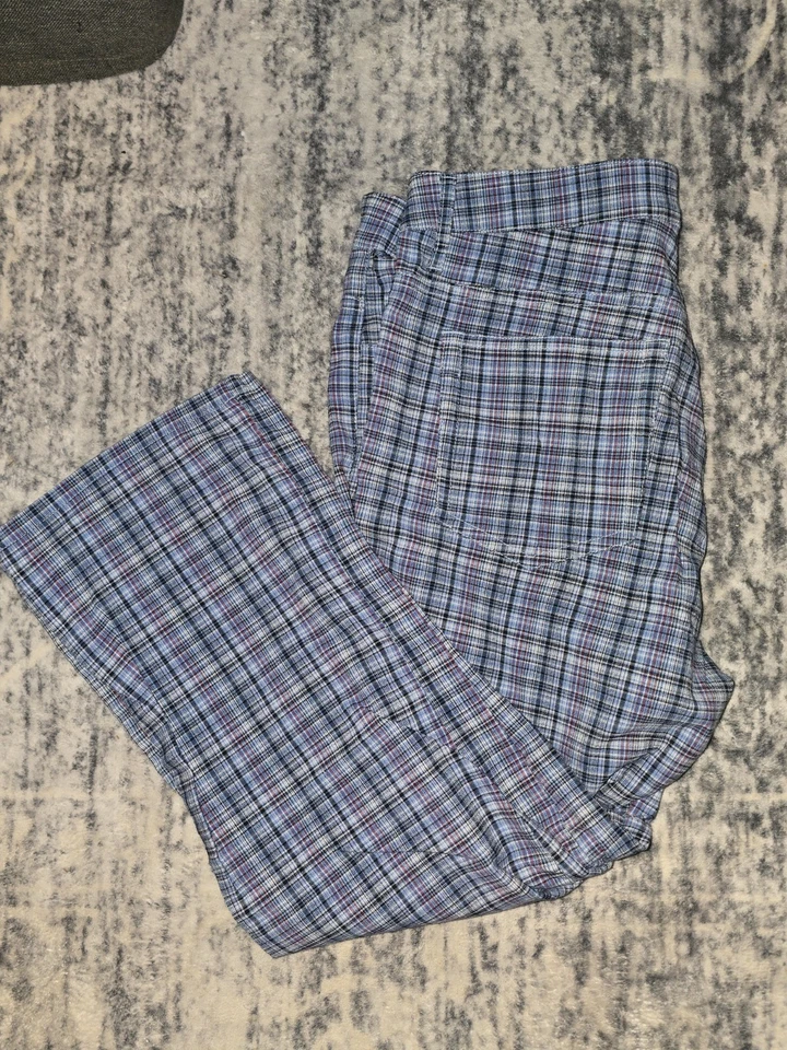 Pantalones capris elásticos a cuadros Lei para mujer talla 11 azules nunca usados Y2K Foto 2 de 3