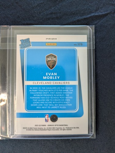 EVAN MOBLEY RC 2021-22 Panini Optic Rated Rookie RC #175 Blue Velocity Prizm - Picture 2 of 2