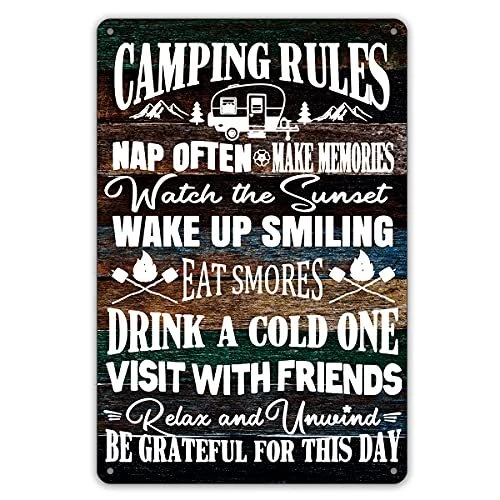 Funny Camping Rules Metal Tin Sign Wall Decor Farmhouse Rustic Camping Signs  For | eBay