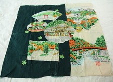 Vintage Japan Tourist Scarf Nikko Rayon 50s 28" x 26" FLAWS Fabric Art Novelty