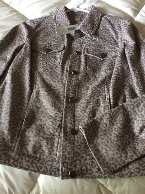 Chico NWT Sueded Jean Style Jacket Embossed Cheetah Sz 1 Mystic Gray