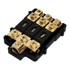 GOLD ANL FUSED DISTRIBUTION BLOCK 0/2 IN THREE 4 GAUGE AWG OUT CAR MARINE USA