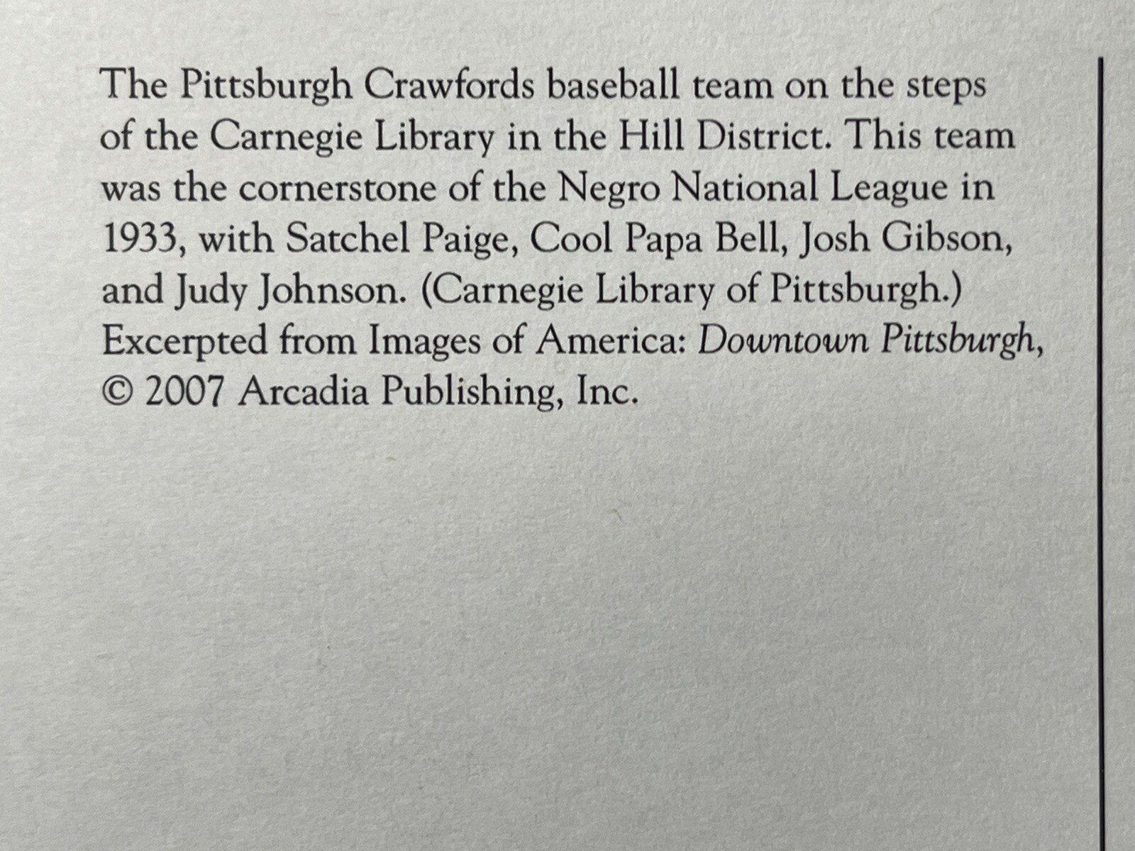 POSTCARD PENNA, DOWNTOWN PITTSBURGH CRAWFORDS BASEBALL TEAM, 19311939