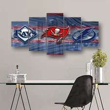 Tampa Bay Buccaneers Rays Lightning NFL MLB NHL 5 Piece Panel Canvas Wall Art