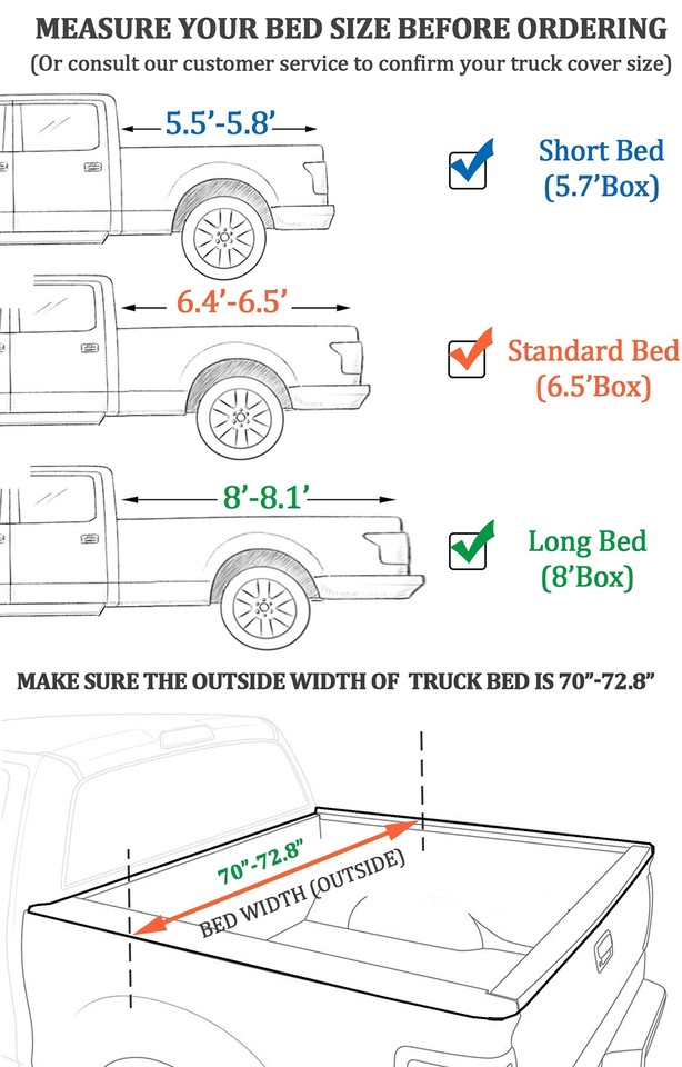 Truck Bed Tarp Cover for Long Bed 8' Box Fit for Ford F150 GMC