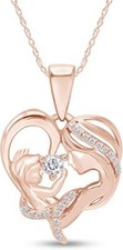 Simulated Birthstone  Cubic Zirconia Mom Child Heart Pendant Necklace Sterling
