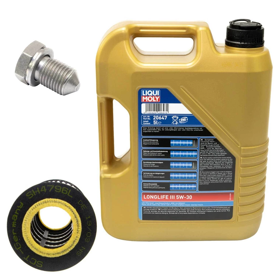 Motoröl Set 5W-30 5 Liter + Ölfilter + Schraube für Audi A3 Seat Skoda VW Golf - Bild 2 von 4