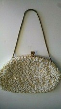 La Regale Ltd. Beaded Purse Hand Made Hong Kong Opaque Pearl White Seed Beads