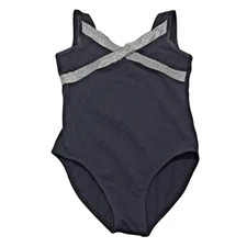 Future Star By Capezio Girls Sz S Black Silver Accent Sleeveless Dance Leotard