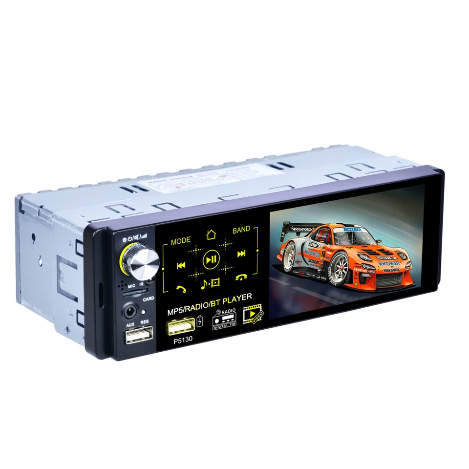 Single 1 DIN 4.1" AUTORADIO BLUETOOTH RDS AM FM MP3 MP5 TF AUX-IN USB Subwoofer - Bild 2 von 4