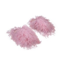 Image of Ladies/Womens Pink Fluffy Furry Sheep Fur Shearling Winter Slippers