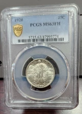 1920 Standing Liberty 25C - MS63FH - PCGS - Very Lustrous - Tough Find