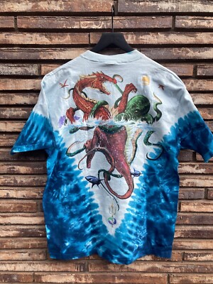 Vintage Liquid Blue Dragon Shirt Mens Large Leviathan Tie Dye