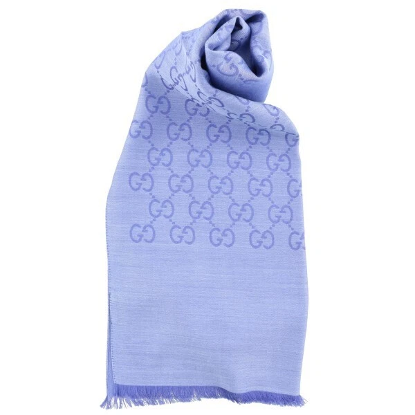 NWT GUCCI Blue GG 70% Wool 30% Silk Scarf 45 x 180 UNISEX Used FS JP