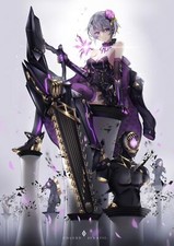 Anime cleavage white purple dresses heels thigh Custom Gaming Mat Desk