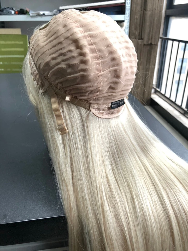 Media Peluca Gruesa Completa U Parte 3/4 Cabello Humano Real Rubio Liso 60# Destacados Foto 4 de 4