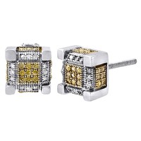 10k White Gold Round Yellow Pave Diamond 3d Cube Men's Stud Earrings 0.28 Ct. on sale 10k White Gold Round Yellow Pave Diamond 3d Cube Men's Stud Earrings 0.28 Ct. on sale