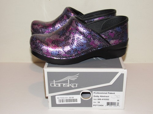 Dansko Professional Patent Clogs Shoes 39 Womens 8.5-9 Dotty Abstract Slip On - Picture 2 of 6