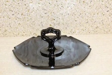 (JW) Vintage Black Amethyst 6-Sided Hexagon Candy Tidbit Dish w/Middle Handle