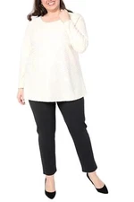 Women with Control Textured Knit Top & Bottom Set Ivory