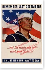 Remember Last December 7th Pearl Harbor Retro 1942 WWII Navy Recruitment Poster