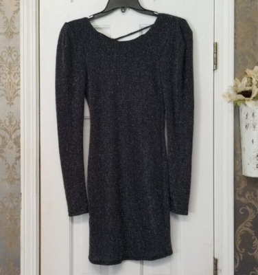 BCBGENERATION WOMEN'S DRESS GLITTER GLAM MESH BLACK LONG SLEEVES SZ XXS NWT NWD