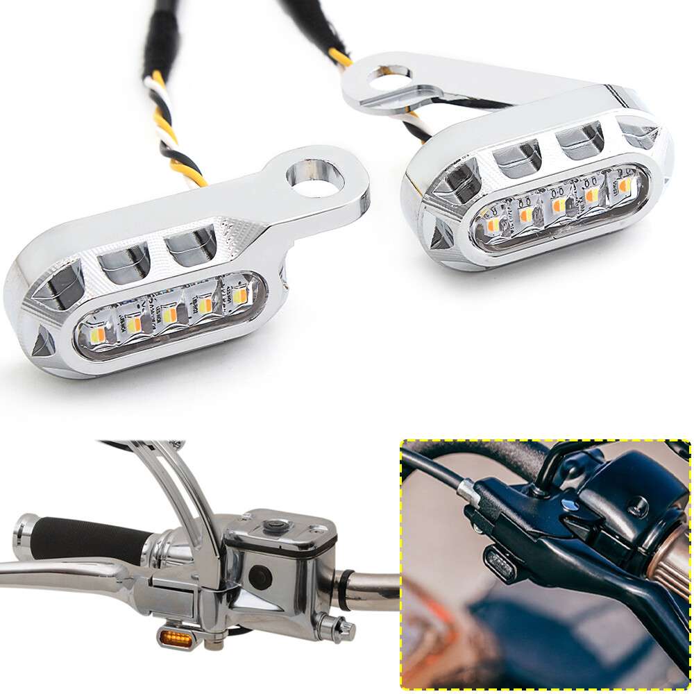 Chrome LED Handlebar Turn Signal Blinker DRL for Harley Sportster Dyna FLS Bikes