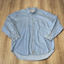 Vintage Levis Denim Shirt Mens XL Blue Relaxed Red Tab Metal Button