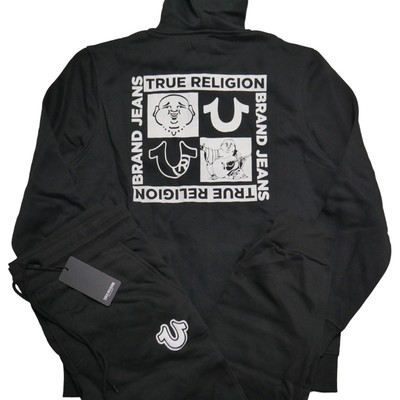 True Religion Men's 2 PC Sweatsuit Size L Matching Tracksuit Buddha Guitar NWT