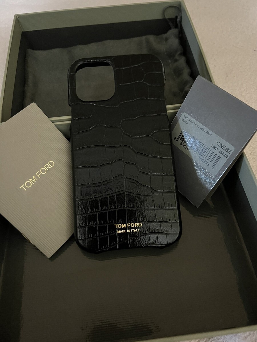 TOM FORD CROC EFFECT LEATHER FOR I PHONE 12 PHONE CASE BLACK