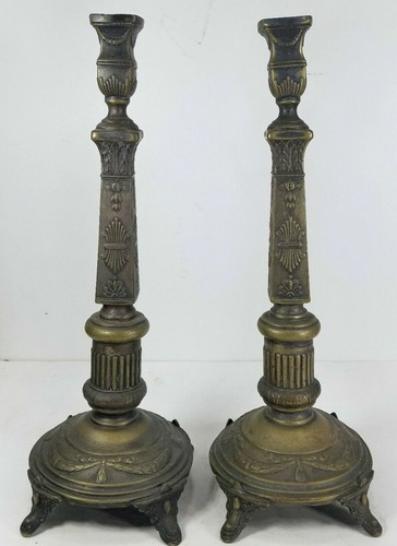 Antique Polish Judaica Sabbath Candlesticks Neoclassical Silverplate Warsaw - Picture 4 of 7