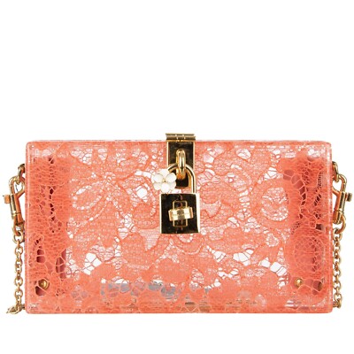 DOLCE & GABBANA Plexi Clutch Tasche DOLCE BOX Taormina Spitze Peony Pink 09929