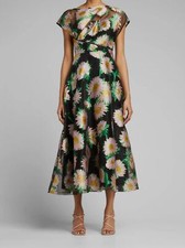 1891 Lela Rose Women Black Floral-Embroidered Draped Bodice A-Line Dress Size 6