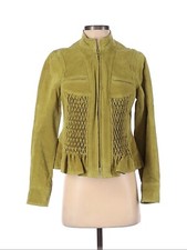 Nwt Kasper Green Suede Leather Zip Front Jacket Pleated Ruffled Women S Petite