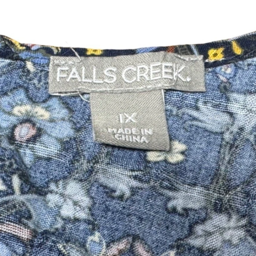 Top sin mangas floral peplum de Falls Creek patrón azul talla 1X Foto 3 de 4