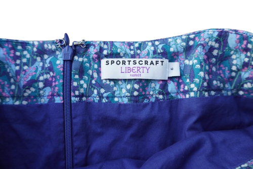 Sportscraft Liberty Sz 6 Blue Floral Belted Tie Pocketed 100% Linen Skirt - Foto 5 di 5