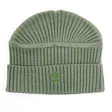 Timberland Unisex Acrylic Green Flat Top Logo Embroidered Beanie Hat One Size