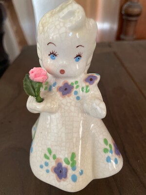 Vintage Dee Lee Art Pottery Little Girl Holding Flower Figurine
