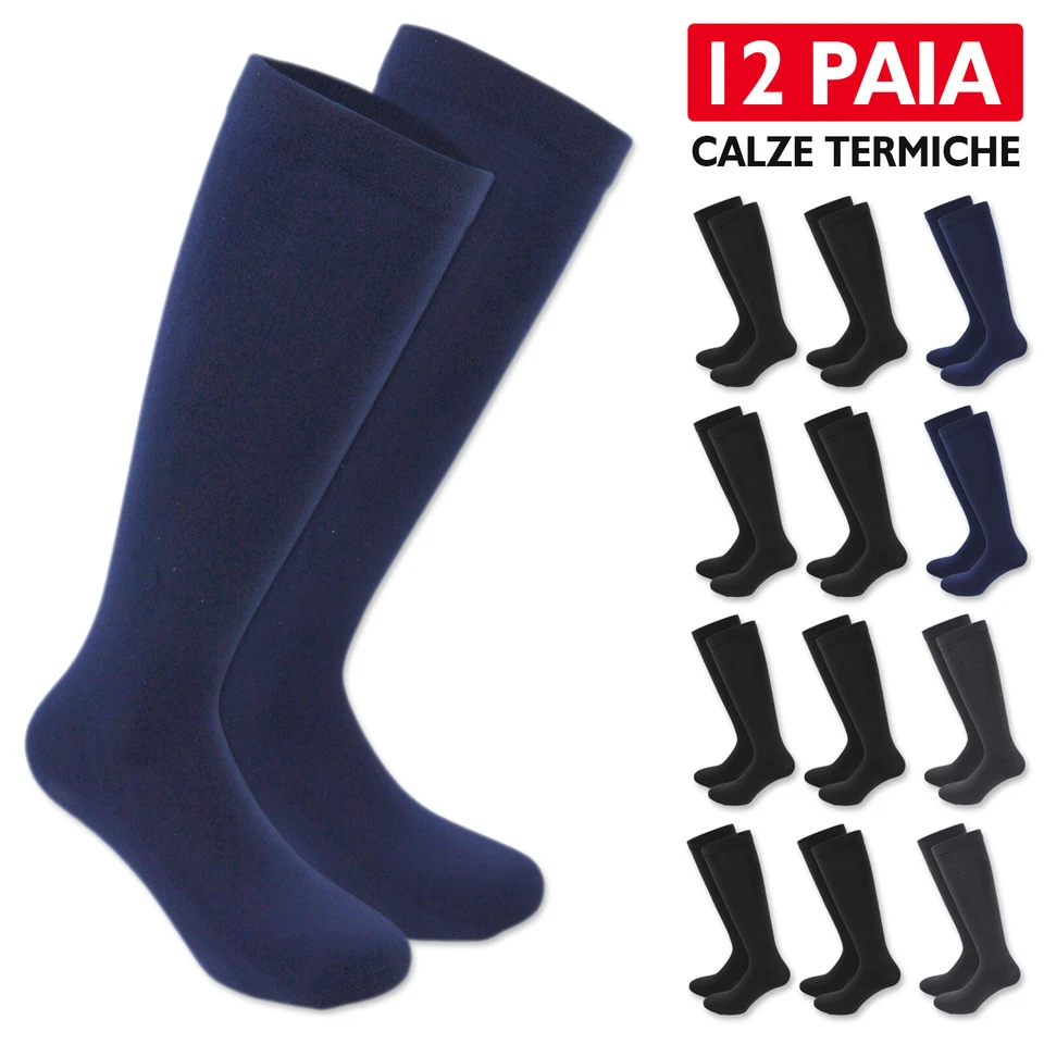 Set 12 Paia Calze Felpate Uomo Calzini Termici Lunghi Taglia Unica 40-46 VEQUE