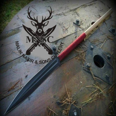 CUSTOM HANDMADE HIGH CARBON STEEL HUNTING SPEAR SWORD WITH LEATHER SHEATH