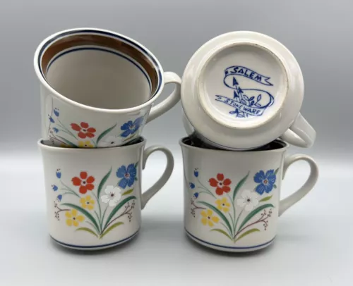 Vintage Set of 4 Salem Speckled Stoneware Floral Coffee Mug Tea Cup flower Japan