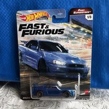 Hot Wheels Fast & Furious Nissan Skyline GTR (BNR34) Blue 1:64 Diecast GBW75