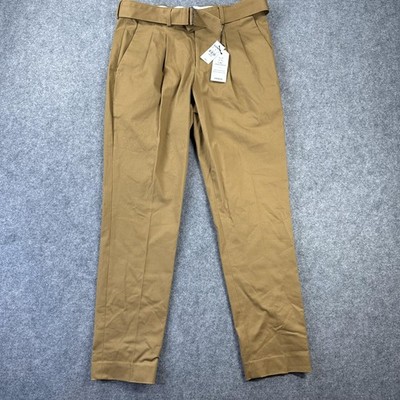 Express Pants Mens 30 Brown 4-Way Hyper Stretch Cropped Pleated Belted Chino