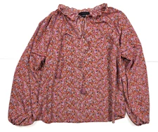 Anthropologie Sanctuary Maroon Floral Print Balloon Sleeve Blouse Women's Size M