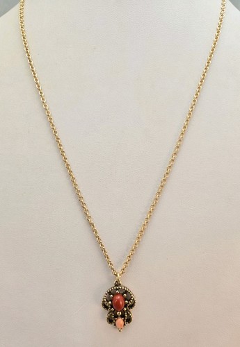 Collar Colgante Vintage AVON Lucite Piedra Imitación Cabujón Tono Dorado Metal - Imagen 1 de 9