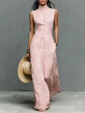 Women's Minimalist Linen-Blend Sleeveless Maxi Dress